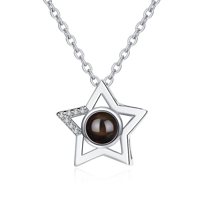 LAIS Women's Exclusive Fashionable and Simple S925 Silver Five-pointed Star Diamond Clavicle Chain, Available in Platinum and Rose Gold, Electroplated Treatment Demonstrates Texture