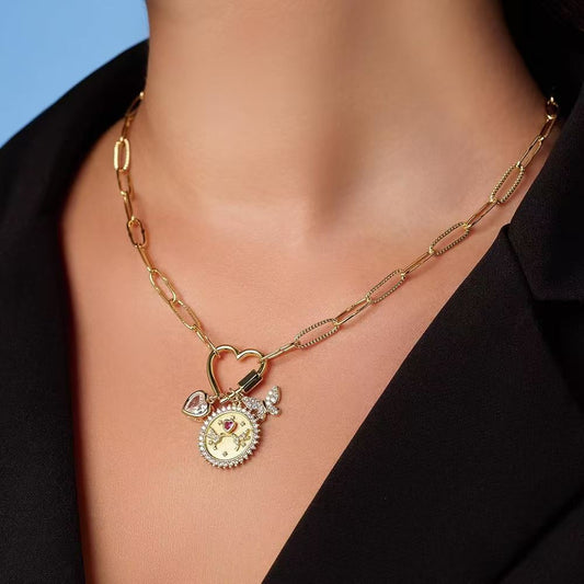 LAIS Gold-plated Copper Necklace Inlaid with Diamonds, Starfish, Sun and Love Heart Design, with Electroplating Process, in Fashion OL Style, Combining Love Heart, Bow and Star Elements