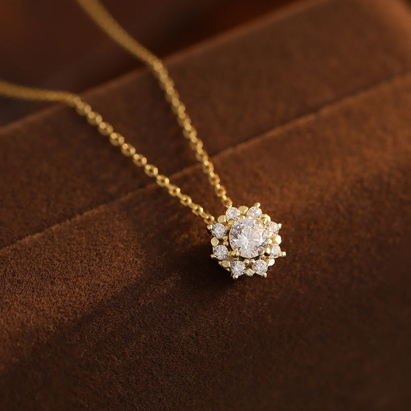 LAIS Silver Snowflake Necklace – Bright Zircon Pendant in White & Yellow Gold