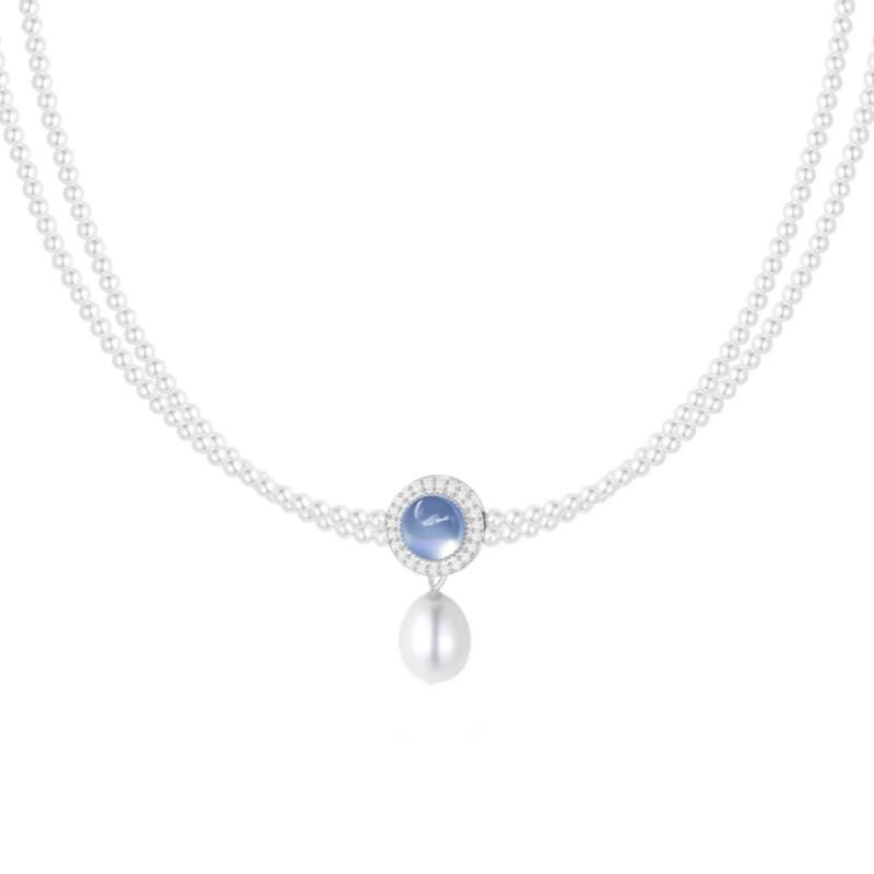LAIS Natural Aquamarine & Freshwater Pearl Necklace – Korean-Style Silver Pendant Jewelry