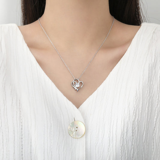 LAIS Women's INS Style Zircon Double Love Heart Necklace with Unique Design, Environmentally Friendly Copper Products Matched with Imitation Czech Diamonds