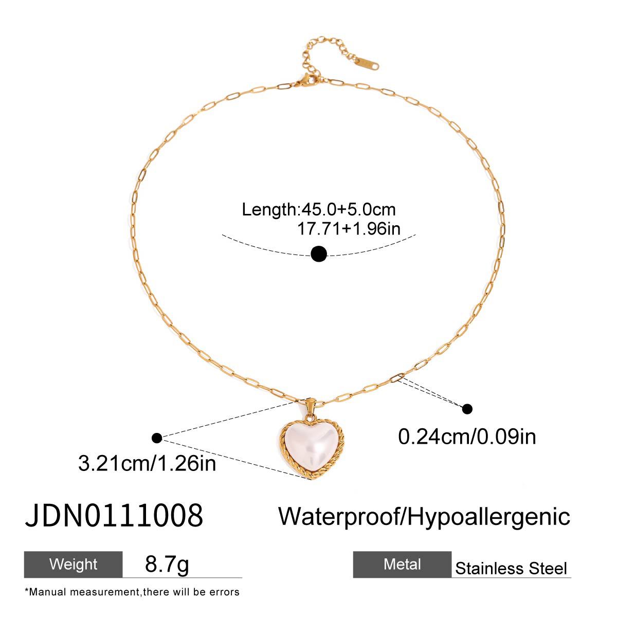 LAIS Threaded Heart Pearl Necklace – Minimal Stainless Steel Snake Chain Jewelry for Women