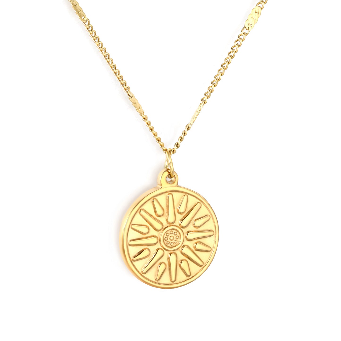 LAIS Sun Round Cake Pendant Necklace – 18K Gold Stainless Steel