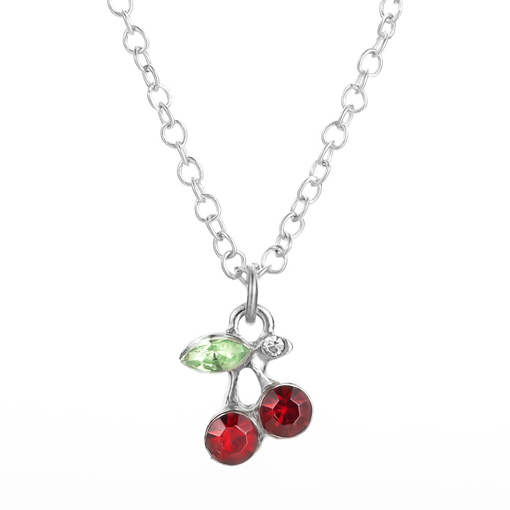 Fashionable And Cute Diamond Red Cherry Necklace