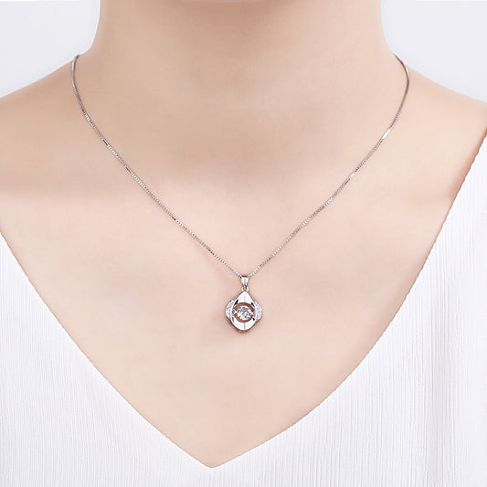 LAIS Women's Micro Inlaid Drop-shaped Pulsatile Heart Smart Pendant Necklace, with Box Chain Design, in Platinum and Rose Gold Color Retention Styles