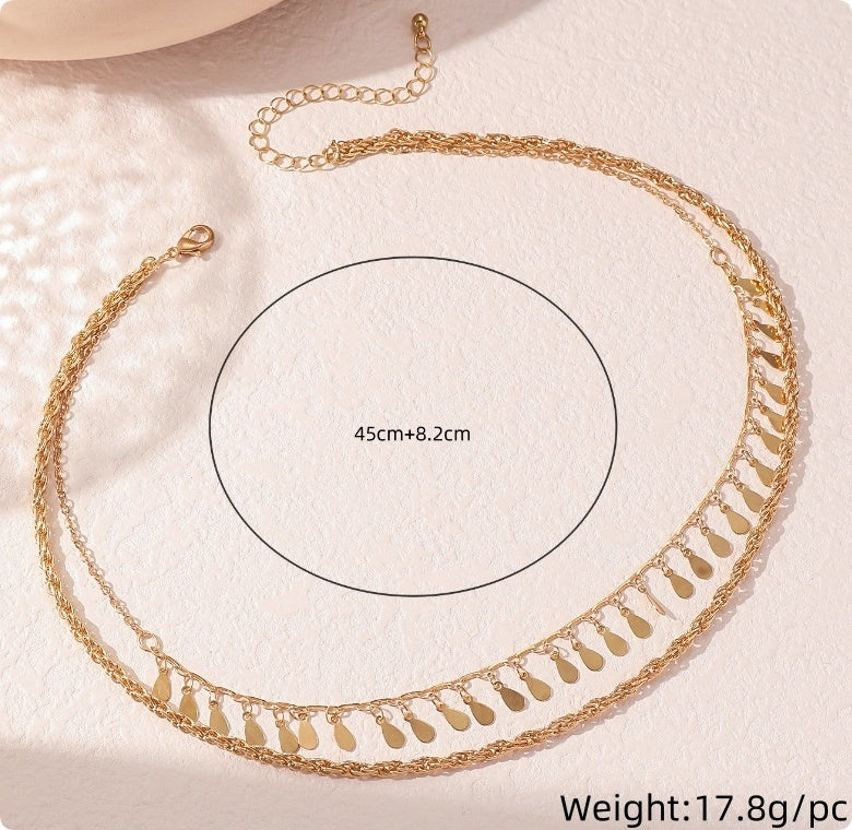 LAIS Multi-layer Tassel Necklace – Gold Waterdrop Disc Design