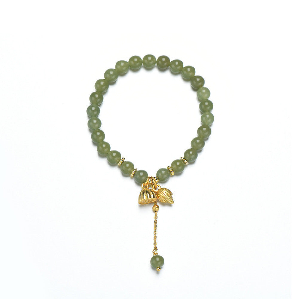 LAIS Retro Hetian Jade Hand String Bracelet – Floral Charm