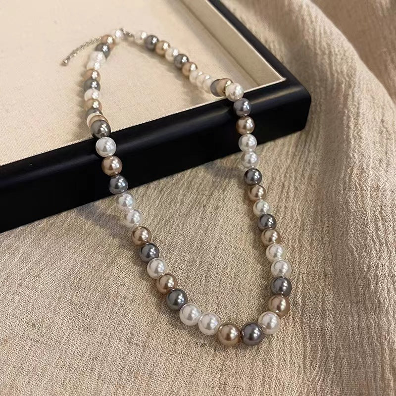 LAIS Mixed-Color Glass Pearl Necklace – Elegant Stainless Steel Jewelry for Women