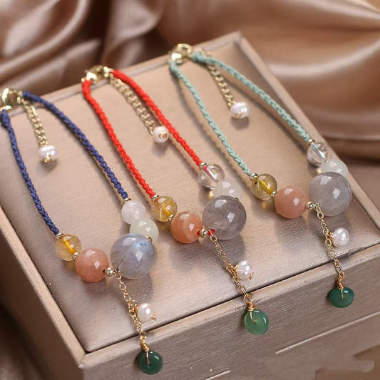 LAIS Hand-Woven Peace Buckle Bracelet – Crystal Lucky Wrist String for Women