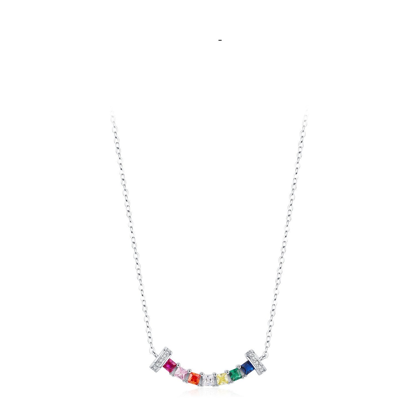 LAIS Women's Exclusive 925 Sterling Silver Dopamine Rainbow Pendant Necklace, with Diamond Process, Colorful Fashion of Metal Material