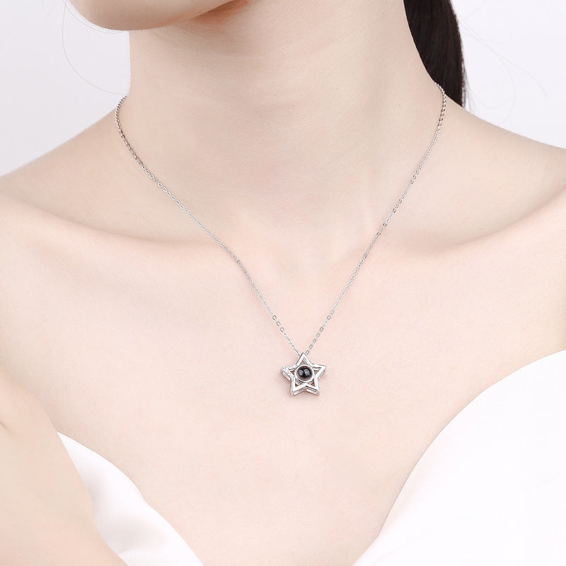 LAIS Women's Exclusive Fashionable and Simple S925 Silver Five-pointed Star Diamond Clavicle Chain, Available in Platinum and Rose Gold, Electroplated Treatment Demonstrates Texture