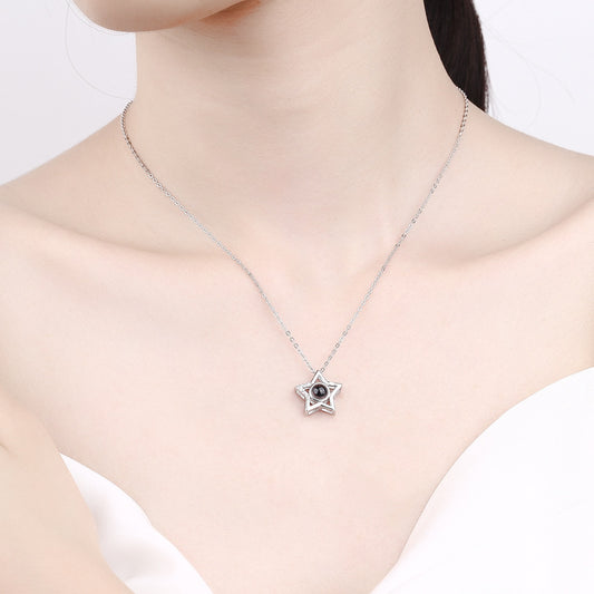 LAIS Women's Exclusive Fashionable and Simple S925 Silver Five-pointed Star Diamond Clavicle Chain, Available in Platinum and Rose Gold, Electroplated Treatment Demonstrates Texture