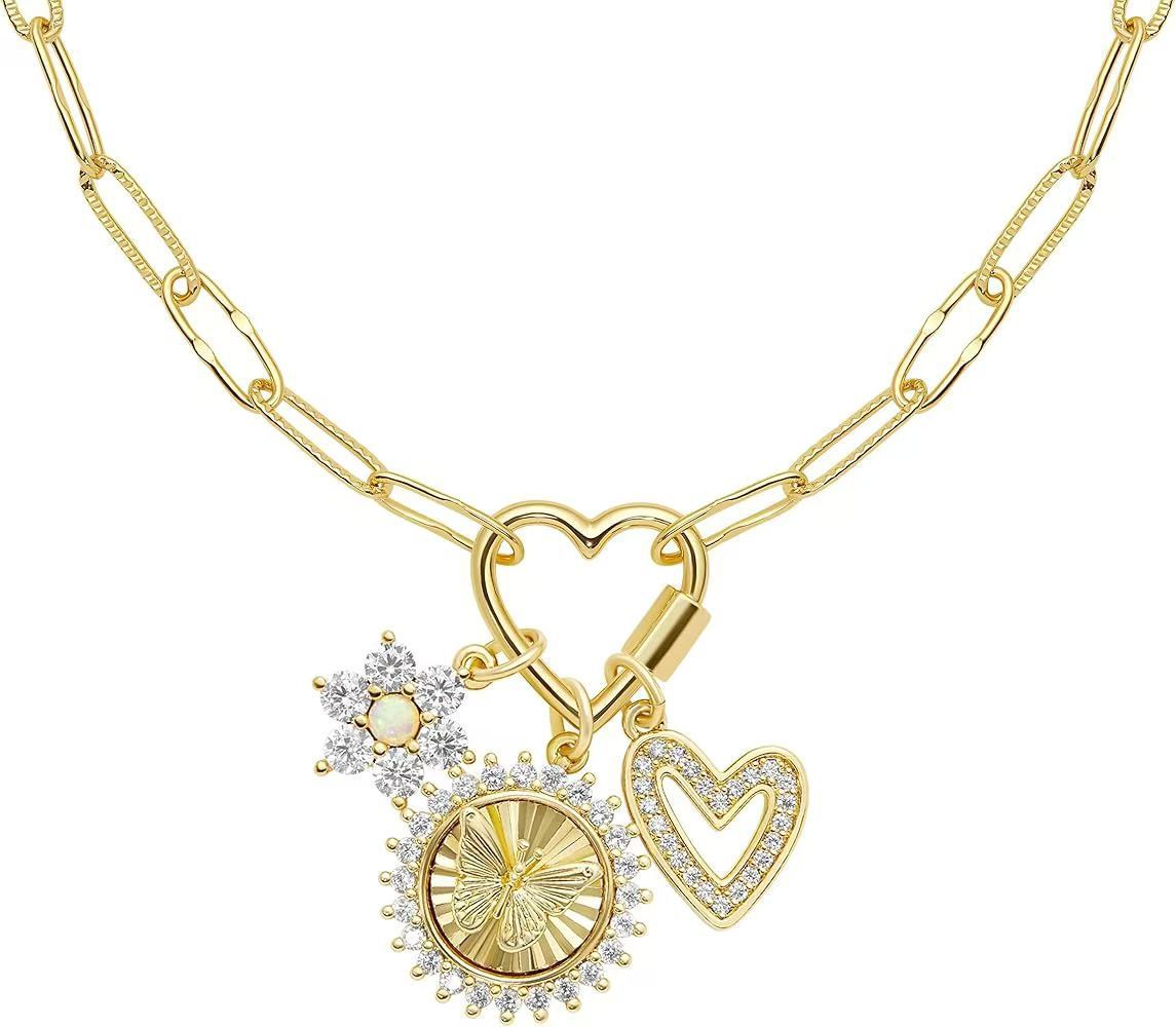 LAIS Gold-plated Copper Necklace Inlaid with Diamonds, Starfish, Sun and Love Heart Design, with Electroplating Process, in Fashion OL Style, Combining Love Heart, Bow and Star Elements