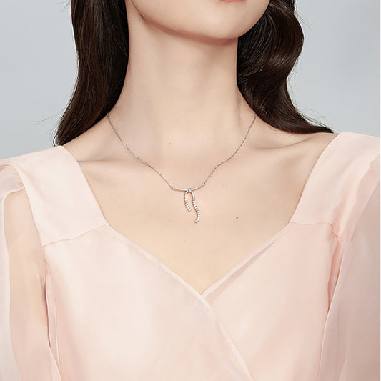 LAIS Niche Design Women's Zircon Bow Necklace, Stainless Steel Material, Plated White Gold Cross - Chain is Elegant and Charming