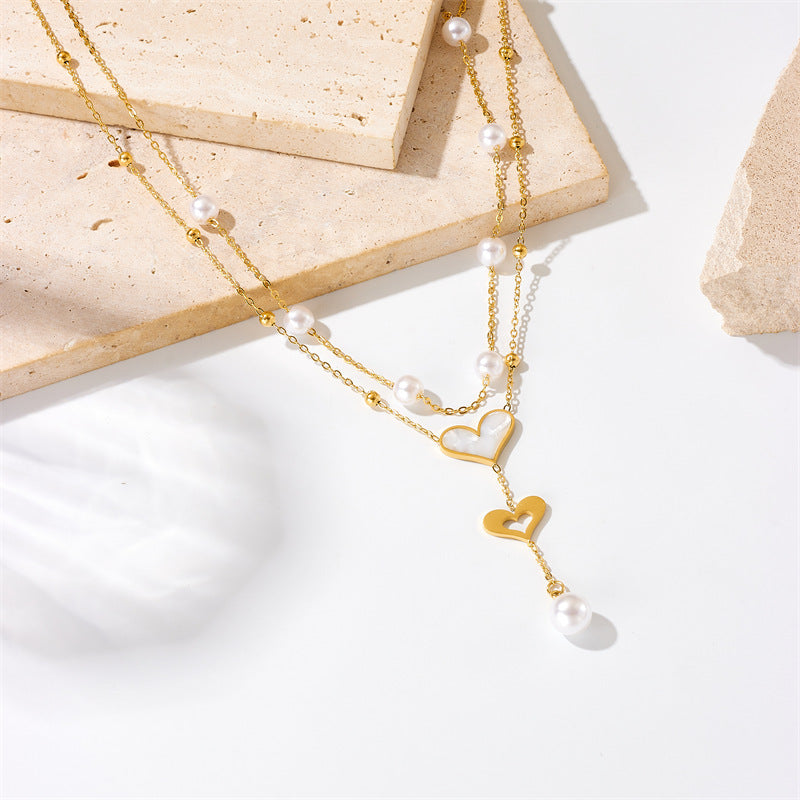 LAIS Women's Exclusive European and American Style Niche Retro Necklace, Double-layer Chain and Tassel Elements, Electroplated Stainless Steel with Full Texture