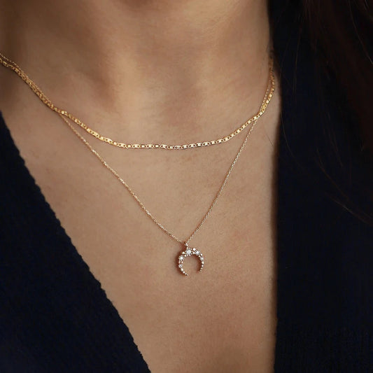 LAIS Women's Fashion Geometric Curved Moon-shaped Necklace, with Micro Inlay Process, Yellow Gold Color Shows Elegance
