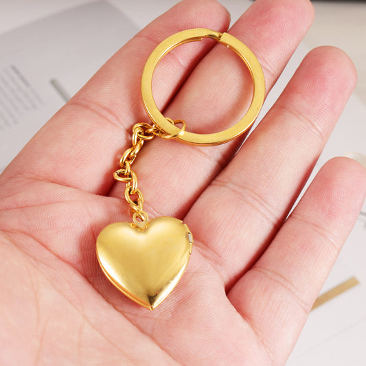 LAIS Peach Heart Photo Keychain – Personalized Stainless Steel Charm