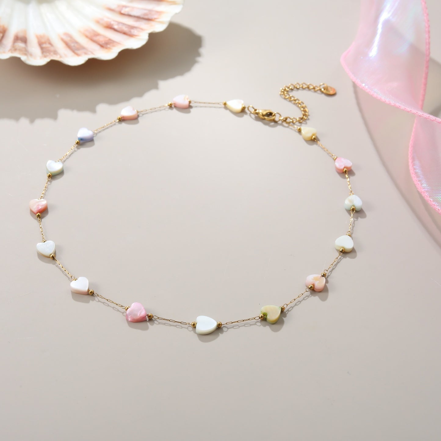 LAIS Heart Pendant Necklace – Colorful Shell Design, Ins Trendy Style