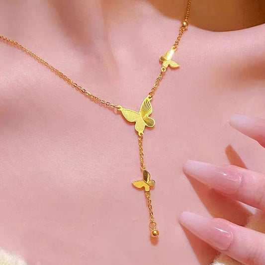 LAIS 18K Gold Plated Stainless Steel Butterfly Tassel Clavicle Necklace for Women, Showcasing Allure