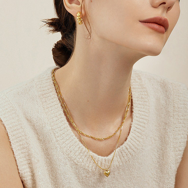 LAIS Love Pendant Necklace, 18K Gold Plated Light Luxury Minority Style, Exclusive for Women with Heart - shaped Charm