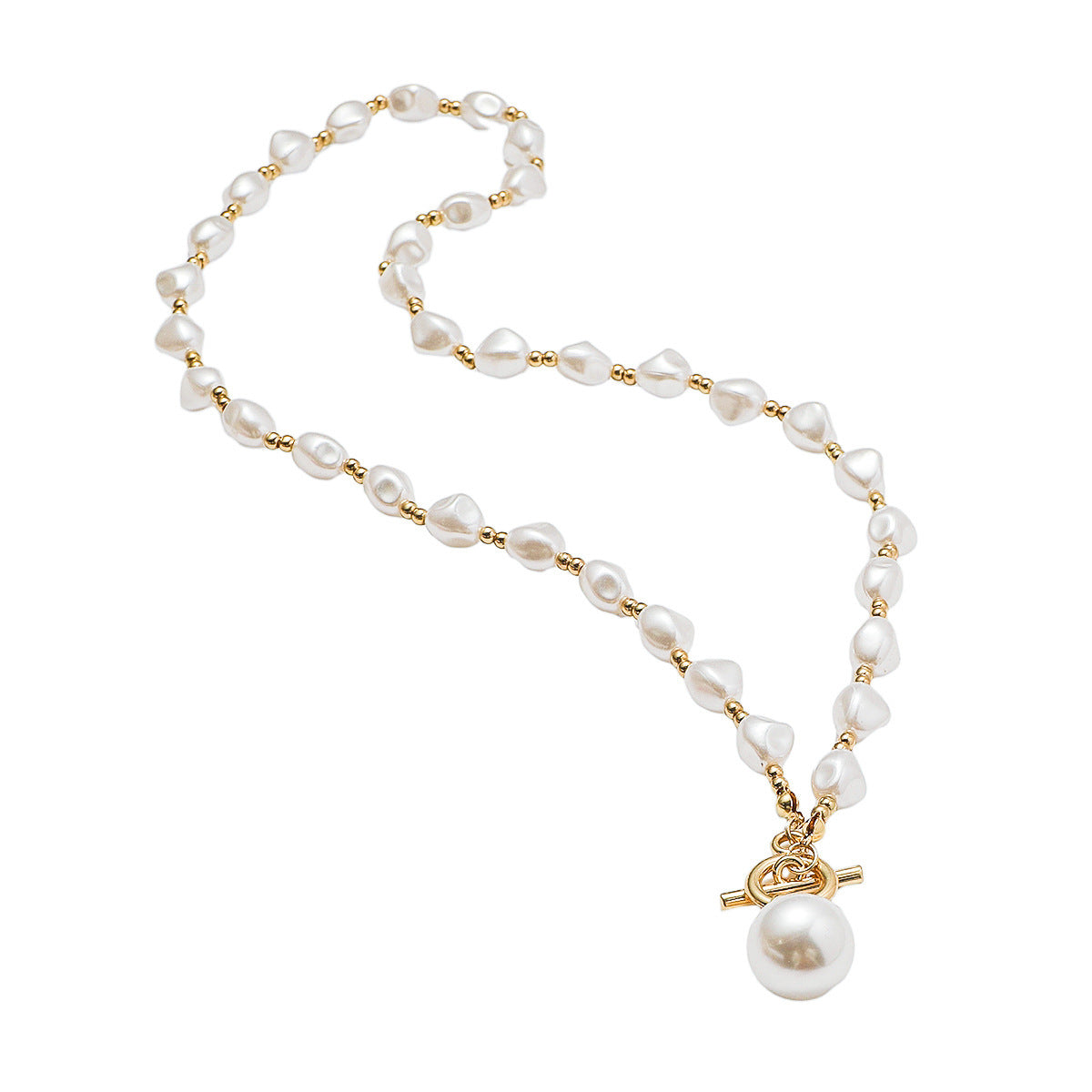 LAIS T-Shaped Buckle Pearl Necklace – Elegant Handmade European Style
