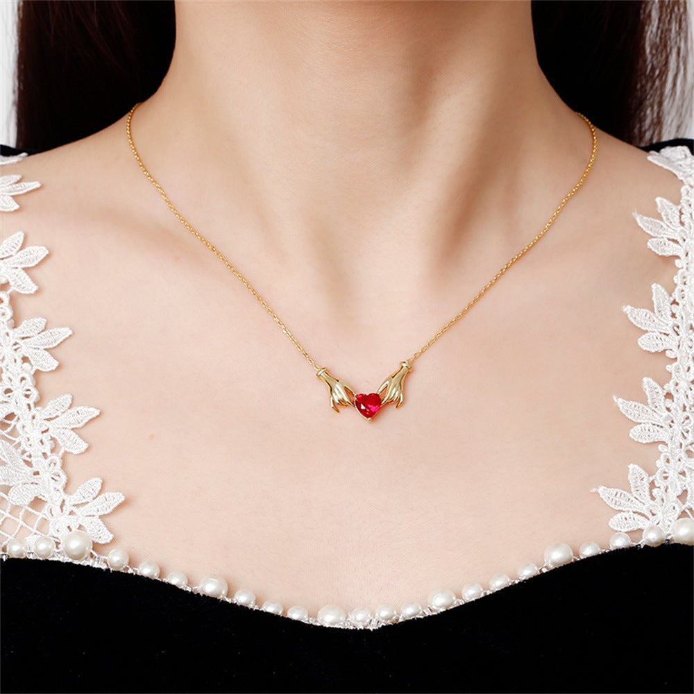 LAIS Hand Holding Heart Pendant Necklace – Elegant Gold Clavicle Chain