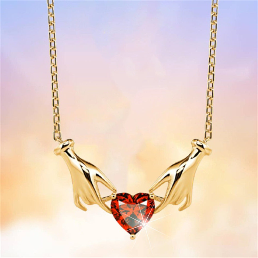 LAIS Hand Holding Heart Pendant Necklace – Elegant Gold Clavicle Chain