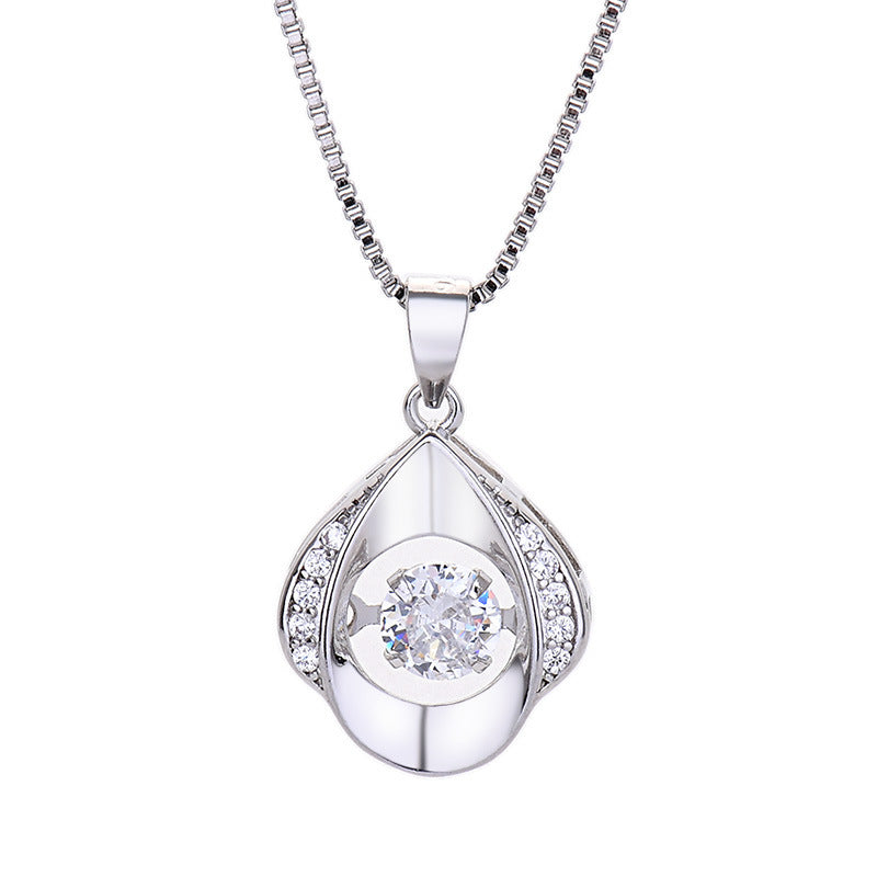 LAIS Women's Micro Inlaid Drop-shaped Pulsatile Heart Smart Pendant Necklace, with Box Chain Design, in Platinum and Rose Gold Color Retention Styles