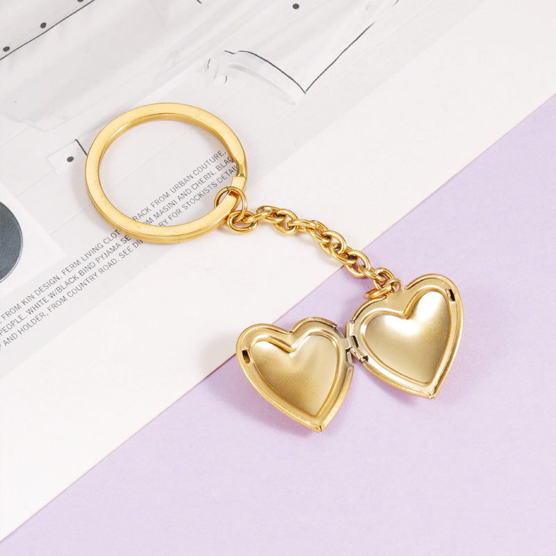LAIS Peach Heart Photo Keychain – Personalized Stainless Steel Charm