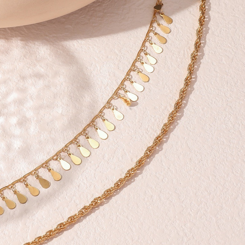 LAIS Multi-layer Tassel Necklace – Gold Waterdrop Disc Design