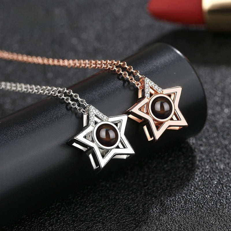 LAIS Women's Exclusive Fashionable and Simple S925 Silver Five-pointed Star Diamond Clavicle Chain, Available in Platinum and Rose Gold, Electroplated Treatment Demonstrates Texture