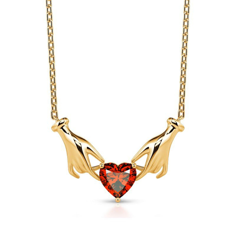 LAIS Hand Holding Heart Pendant Necklace – Elegant Gold Clavicle Chain