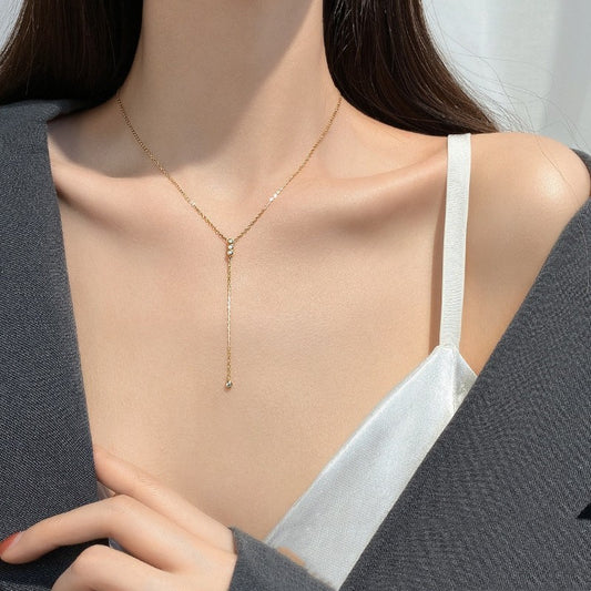 LAIS S925 Sterling Silver Fringed Zircon Necklace, Enhanced by Diamond Process, Golden Style Shows Luxury Geometric Fashion