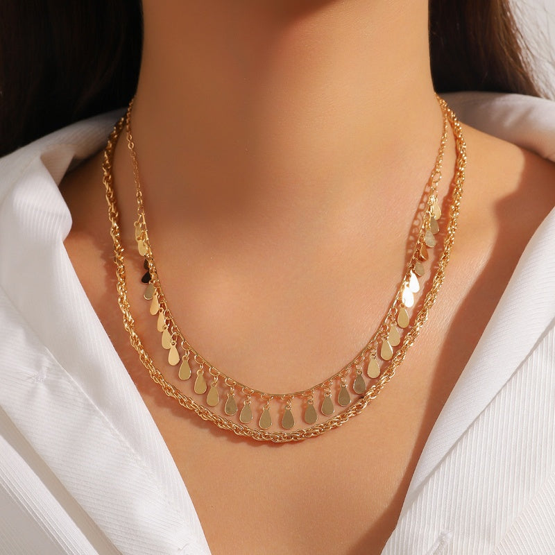 LAIS Multi-layer Tassel Necklace – Gold Waterdrop Disc Design
