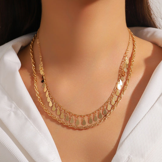 LAIS Multi-layer Tassel Necklace – Gold Waterdrop Disc Design