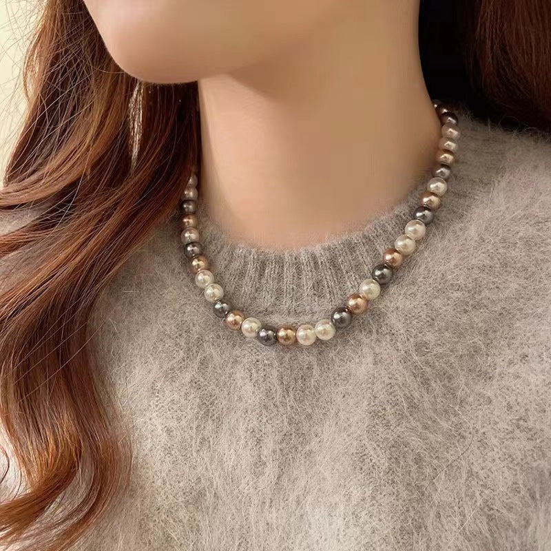 LAIS Mixed-Color Glass Pearl Necklace – Elegant Stainless Steel Jewelry for Women