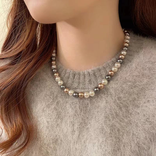 LAIS Mixed-Color Glass Pearl Necklace – Elegant Stainless Steel Jewelry for Women