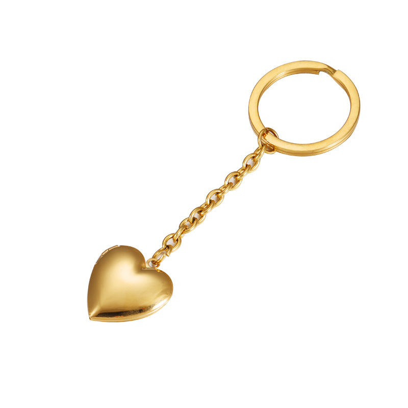 LAIS Peach Heart Photo Keychain – Personalized Stainless Steel Charm