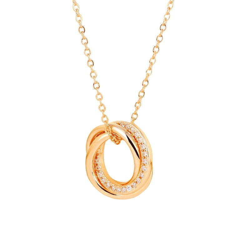 LAIS Interlocking Circle Necklace – Elegant Micro-Inlaid Champagne Gold & Silver Jewelry