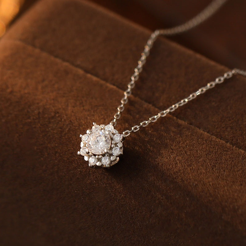 LAIS Silver Snowflake Necklace – Bright Zircon Pendant in White & Yellow Gold