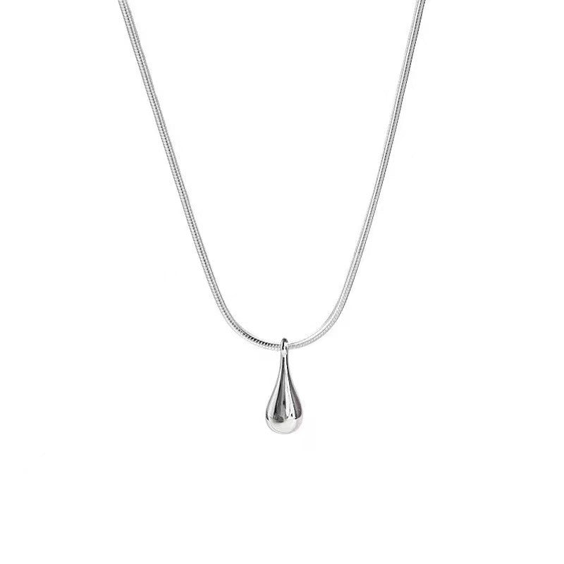 LAIS White Gold Snake Chain Pendant Necklace – Minimal Water Drop Design