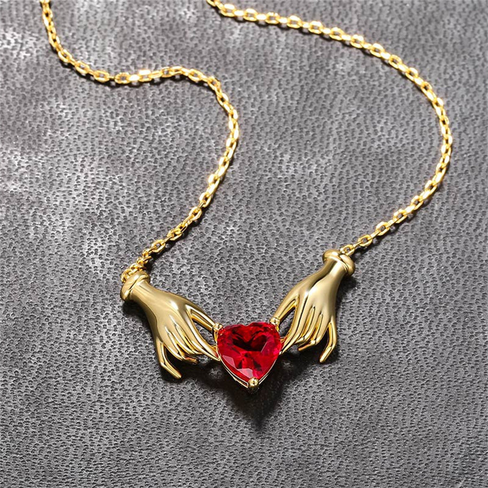 LAIS Hand Holding Heart Pendant Necklace – Elegant Gold Clavicle Chain